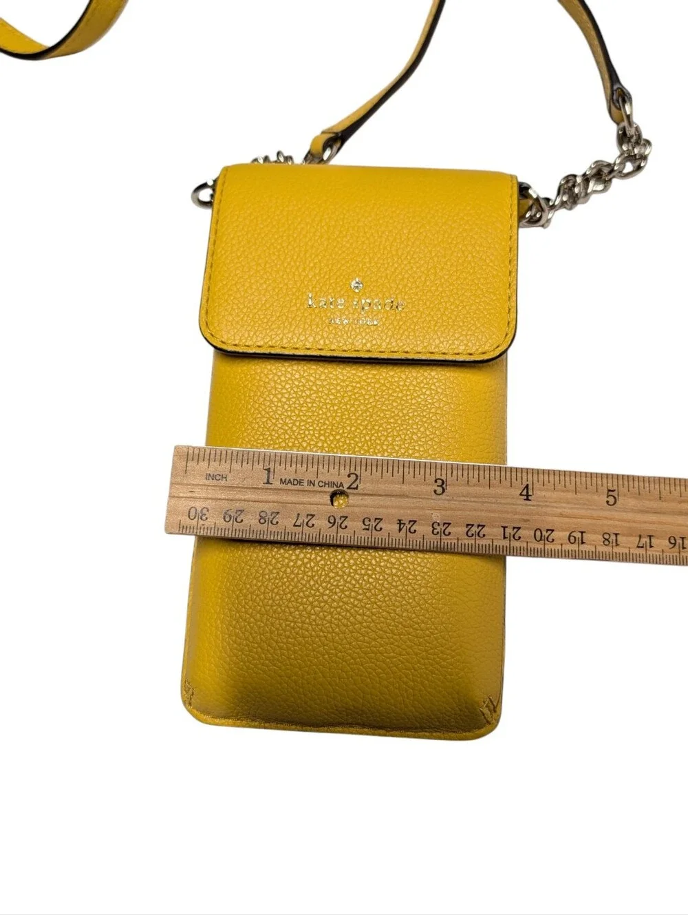 Kate Spade Yellow Phone Crossbody Bag Pebbled Leather Chain Strap NWOT